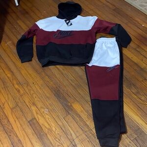 Nike Burgundy, Black, and White Jogger Set
